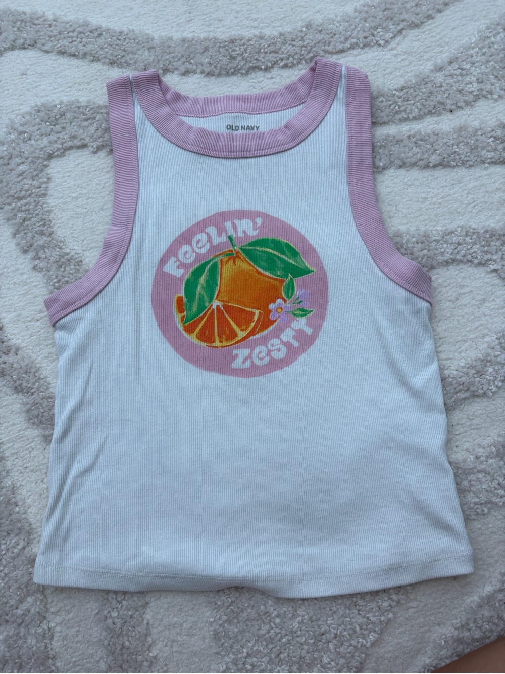 Old Navy White & Pink 'Feelin' Zesty' Tank Top